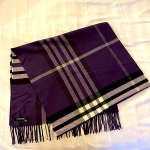 Macy’s Cashmink Purple plaid acrylic scarf.